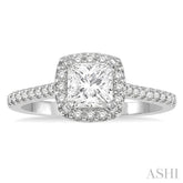 1 Ctw Cushion Shape Round & Princess Cut Diamond Engagement Ring With 3/4 Ctw Princess Cut Center Stone in 14K White Gold